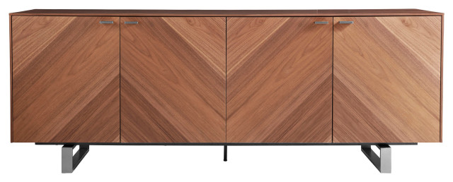 Alvarado 79" Sideboard, American Walnut With Brushed Stainless Steel Base