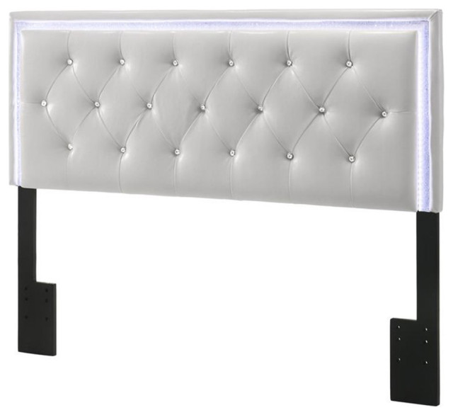 Maklaine White Faux Leather Headboard with LED Lights (Fits Queen & Full) Transitional