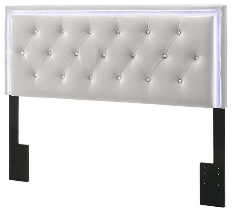 Maklaine White Faux Leather Headboard with LED Lights (Fits Queen