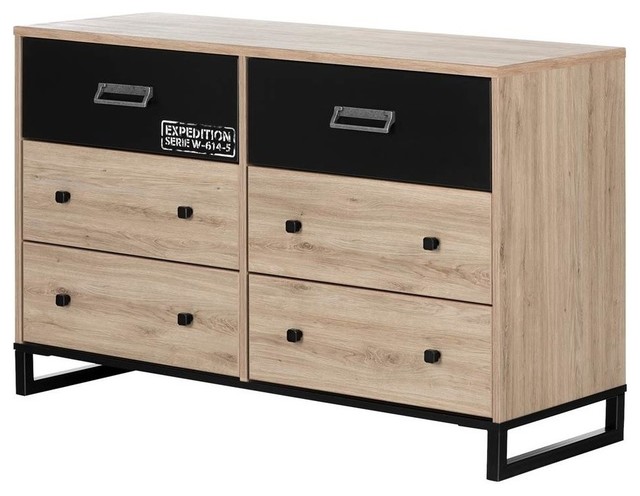 South Shore Induzy 6 Drawer Double Dresser In Oak And Black