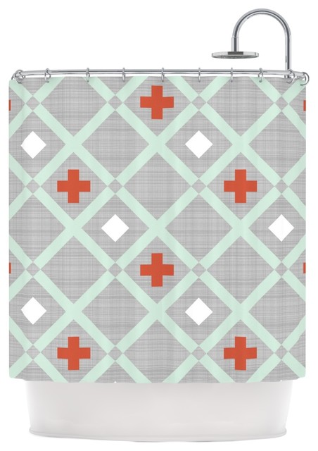Pellerina Design "Mint Lattice Weave" Gray Mint Shower Curtain