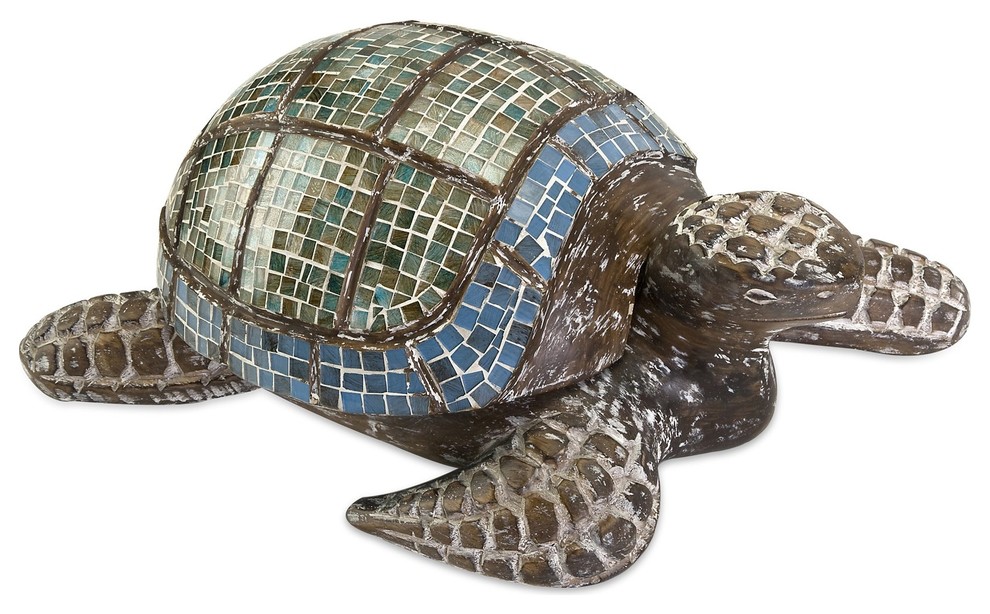 iMax Talulah Carved Wood Mosaic Turtle X-32038