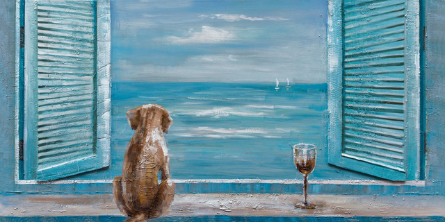 "Waiting For My Best Friend" Hand Painted Canvas Art, 55"x27.5"