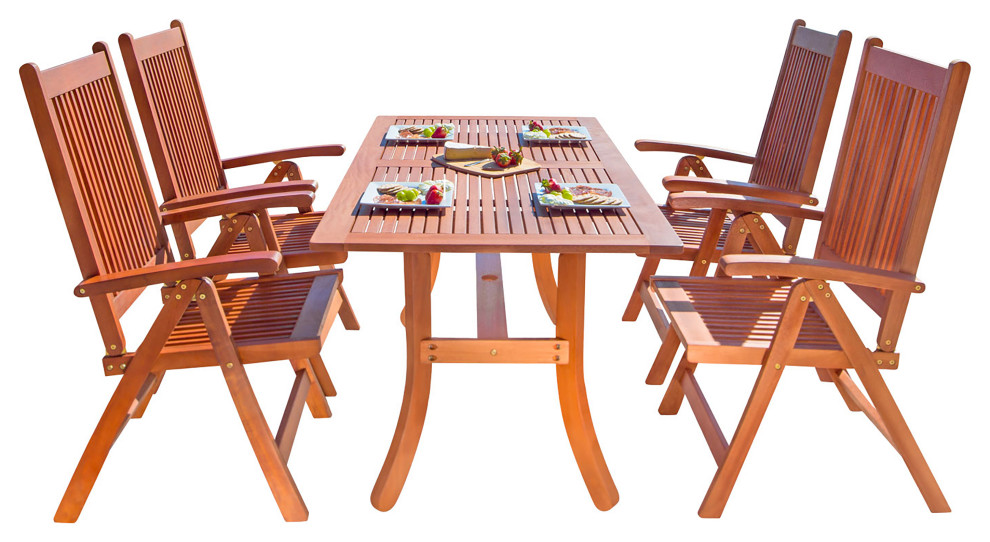 Zenith 5-piece Reddish Brown Wood Patio Dining Set with Reclining Chairs