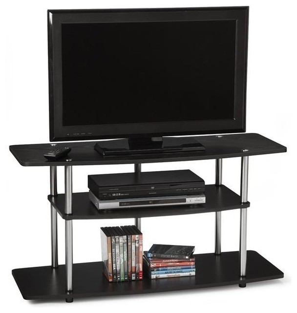 3 Tier Flat Screen Tv Stand In Black Wood Grain Stainless Steel 3 Tier Flat Screen Tv Stand In Black