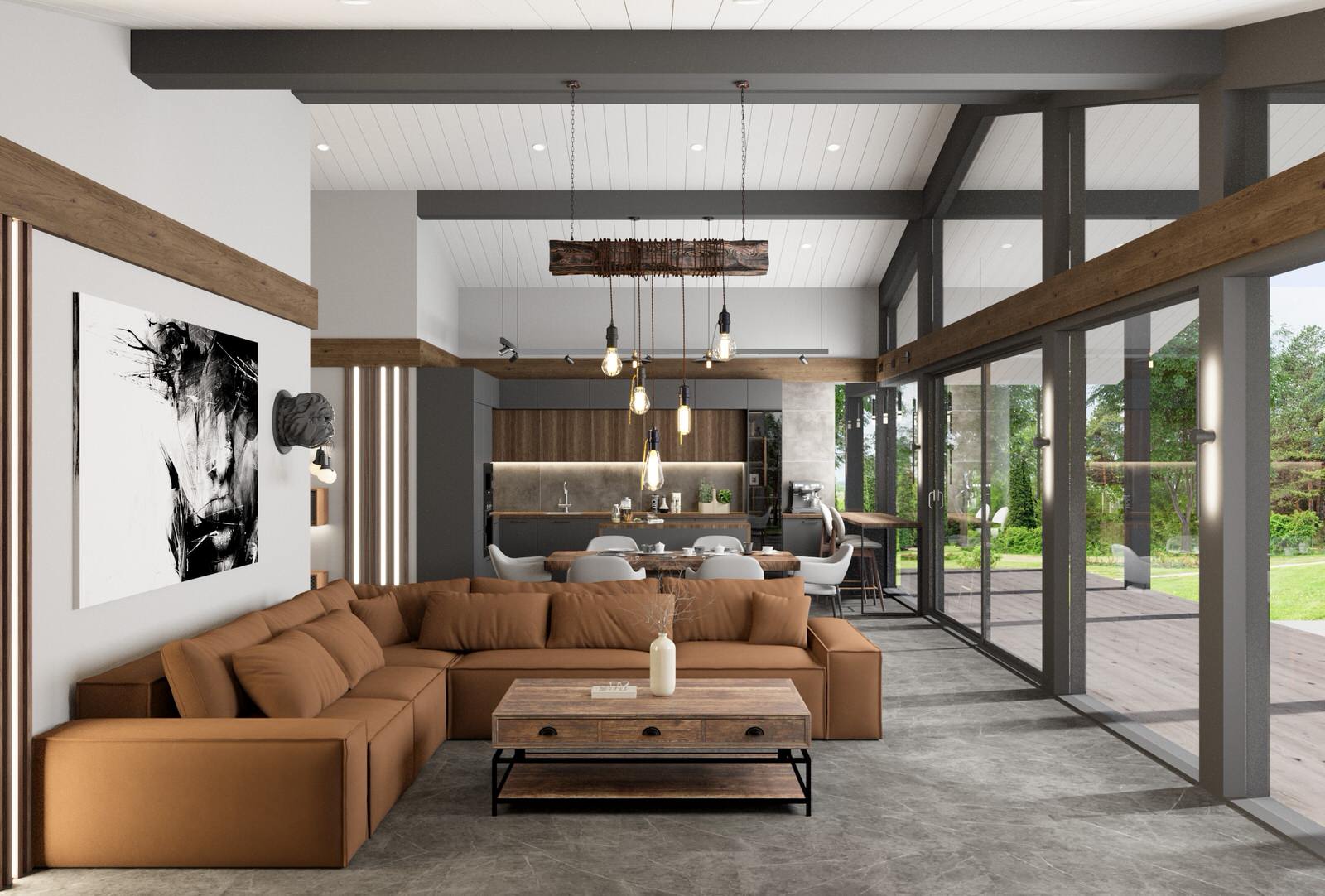 Дизайн кухни-гостиной в доме