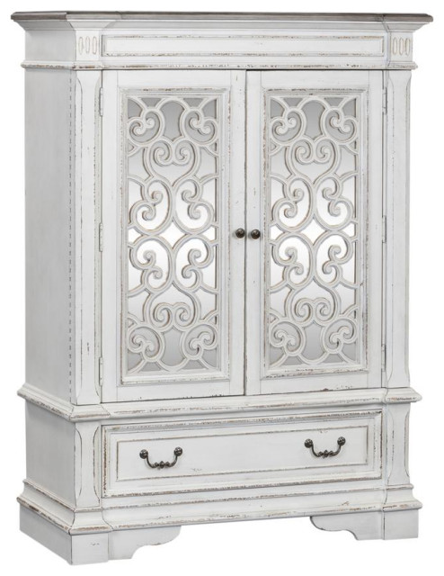 Mirrored Door Chest, Antique White Finish - Contemporary - Dressers ...