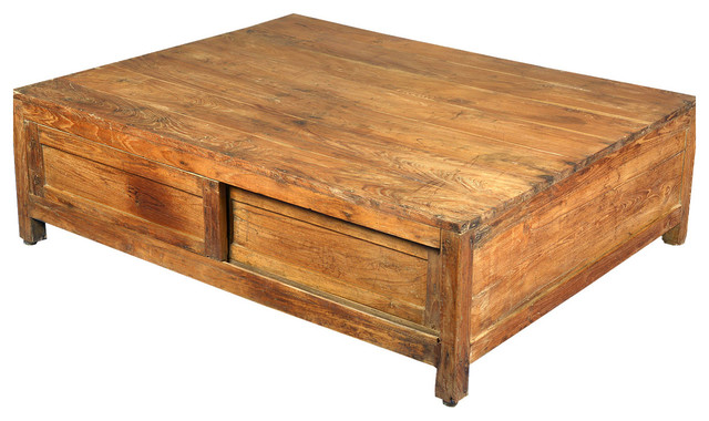 Handmade Solid Teak Wood Large Coffee Table with Storage