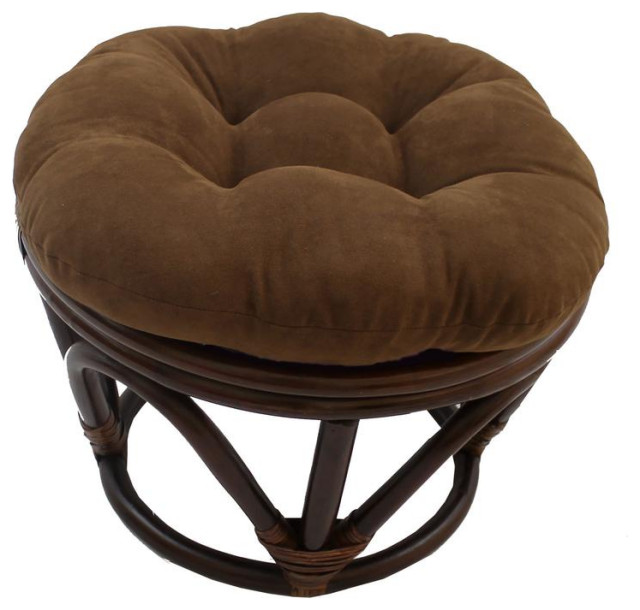 Rattan Ottoman with Micro Suede Cushion Contemporary Footstools And