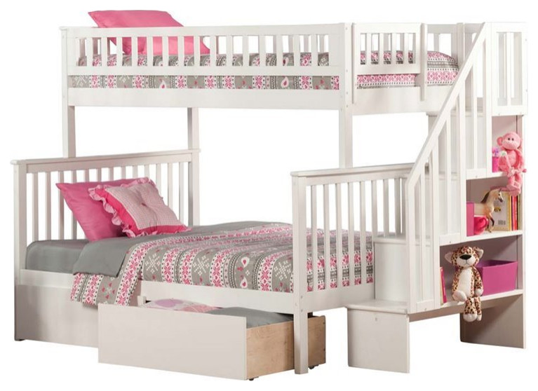 Staircase Bunk Bed Twin Over Full Leo & Lacey Twin Over Twin Staircase Storage Bunk Bed, Twin Over Full