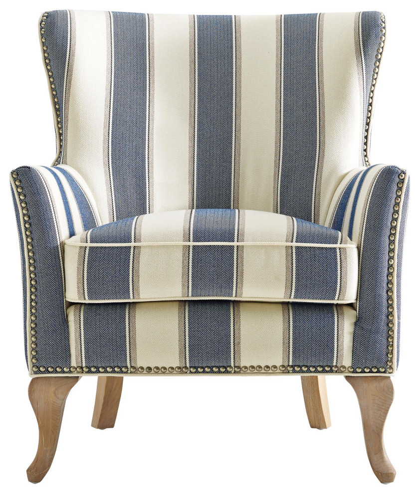 Classic Accent Chair, High Back and Flared Arms With Nailhead Trim