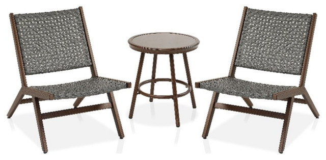 FOA Haft Aluminum Indoor and Outdoor 3-Piece Table and Chair Set in Dark Gray