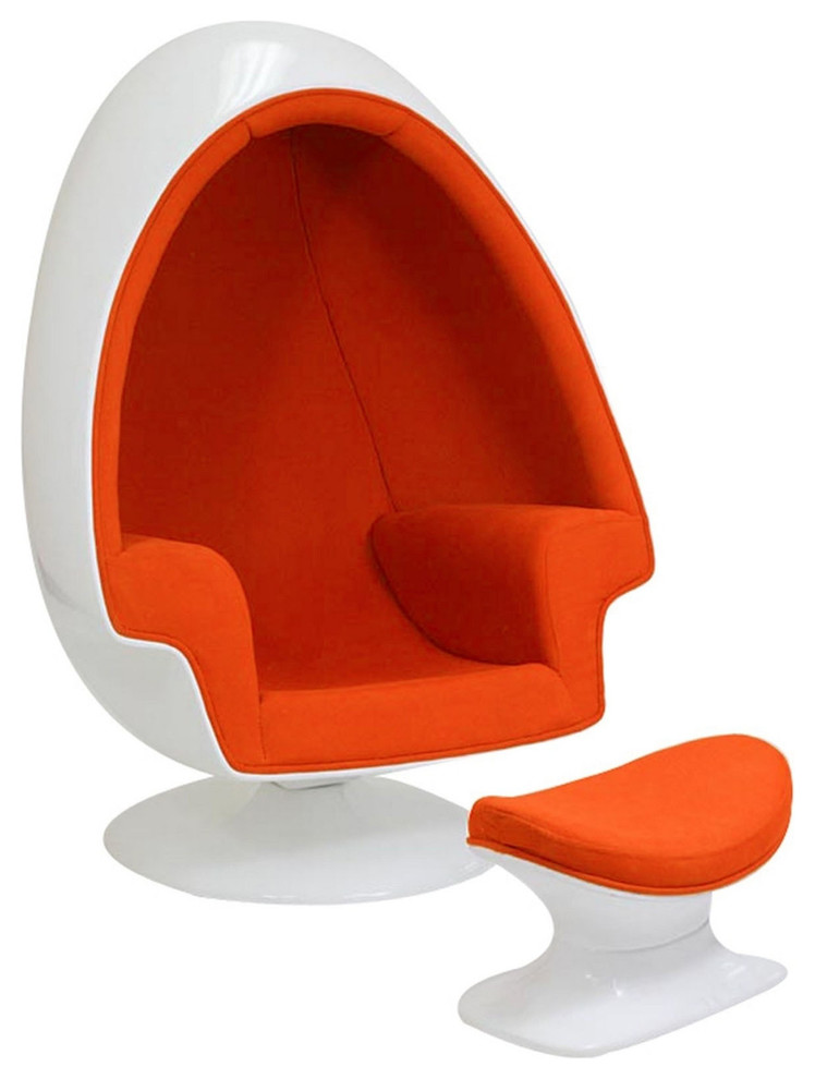 Eero Aarnio Alpha Shell Egg Chair and Ottoman, Orange
