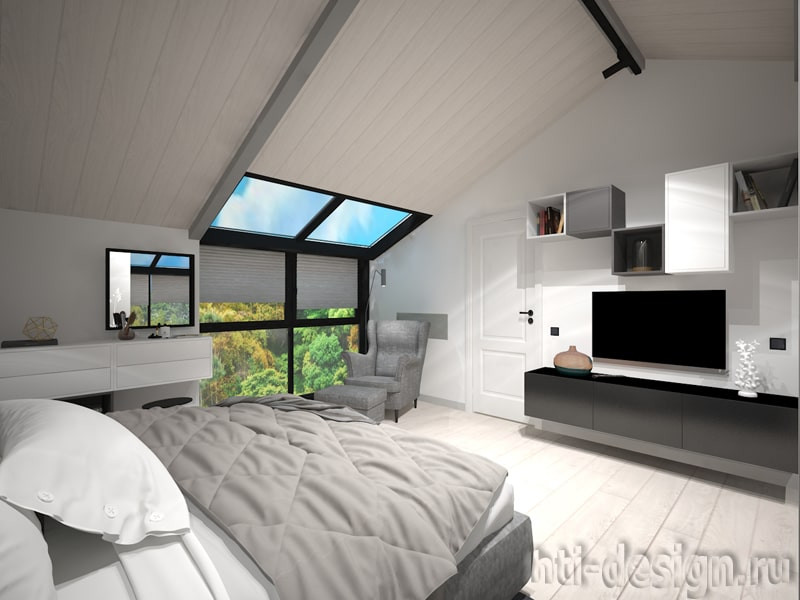 Спальня 25 кв.м в мансарде