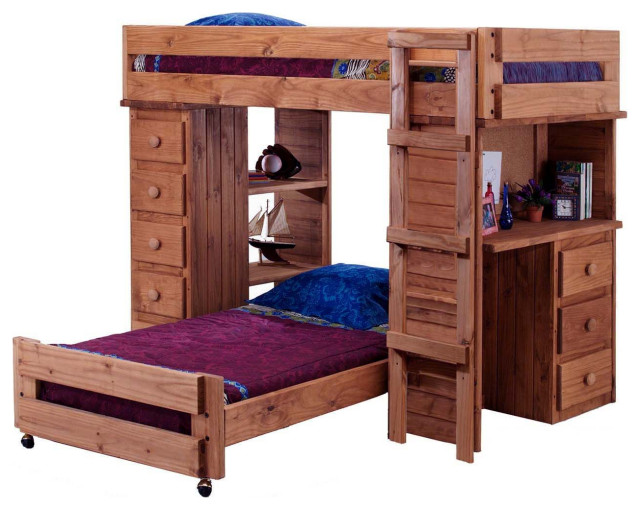 Chelsea Home Rustic Twin Student Loft, Rustic Sand Twin Tree House Loft Bed With Drawers