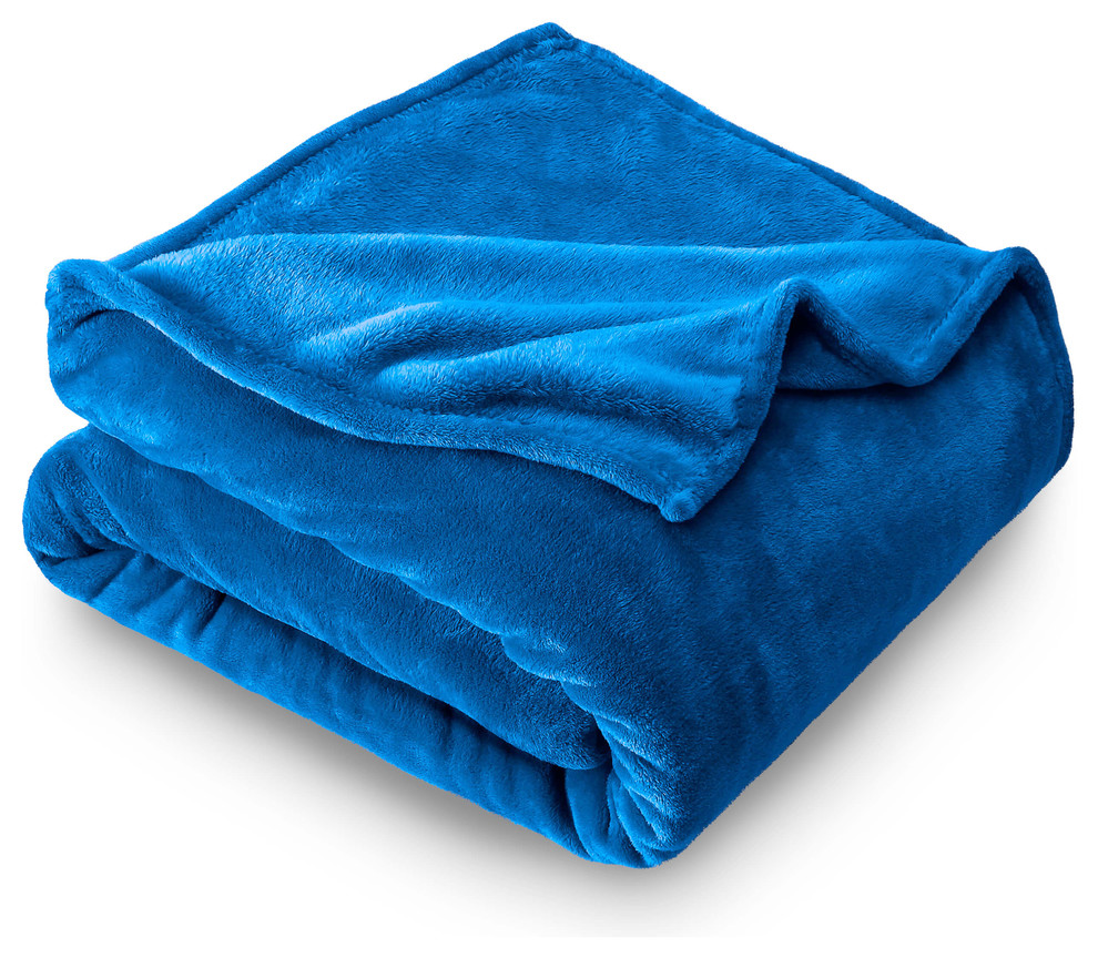 Bare Home Microplush Fleece Blanket, Medium Blue, Twin/Twin Xl