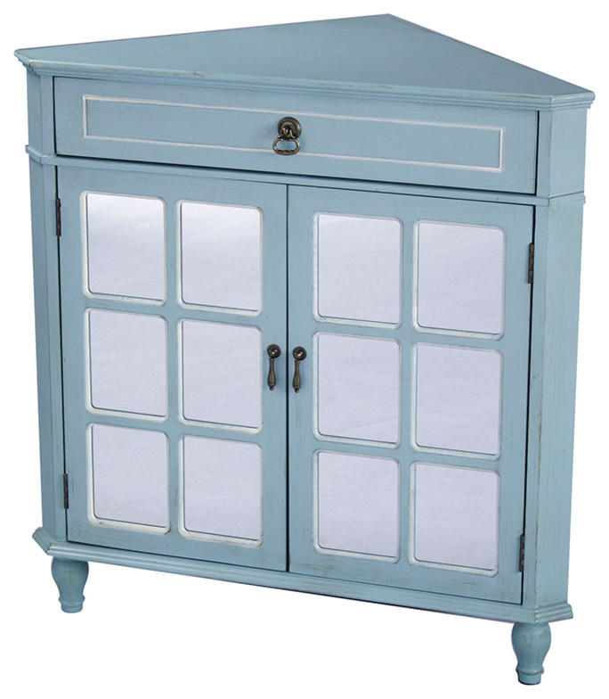 1Drawer, 2Door Corner Paned Mirror Inserts, MDF, Wood