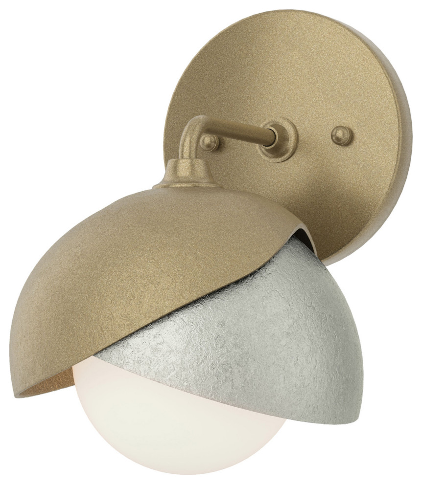 Brooklyn 1-Light Double Shade Bath Sconce, Soft Gold, Sterling, Opal Glass
