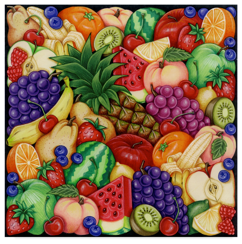 Kimura Designs 'Fruit Collage' Canvas Art, 14"x14" Farmhouse Prints And Posters by