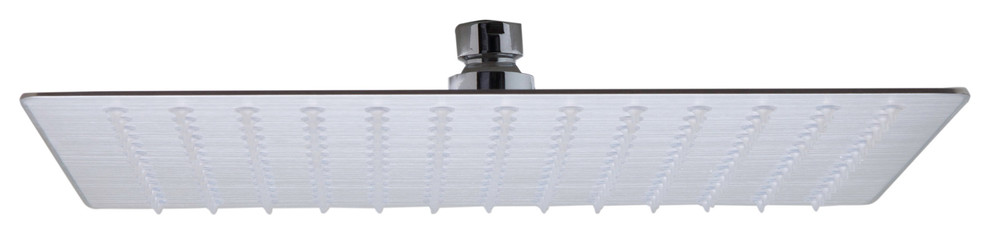Solid Ultra Thin Rain Shower Head, Brushed Stainless Steel, 12", Square