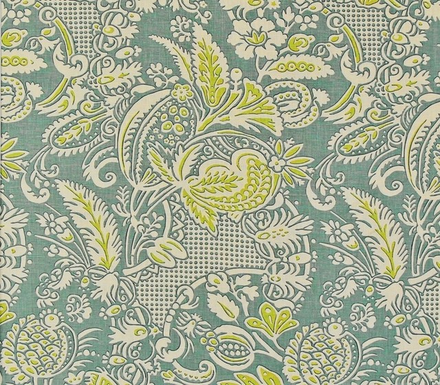 Clarence House Fabric Mid-Century Blue grey green Asian Garden Linen Rosina, Standard Cut