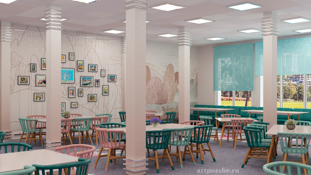 Дизайн-оформление интерьера школьного кафе