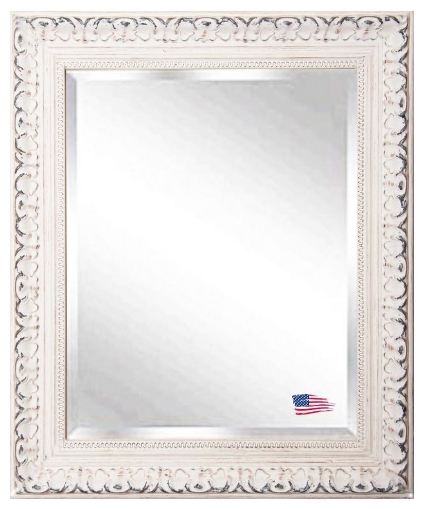 American Made Distressed French Victorian White Beveled Wall Mirror
