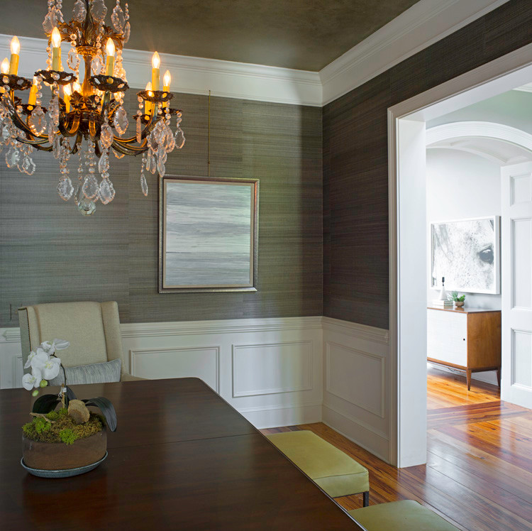 This is an example of a mid-sized contemporary separate dining room in Atlanta with medium hardwood floors.