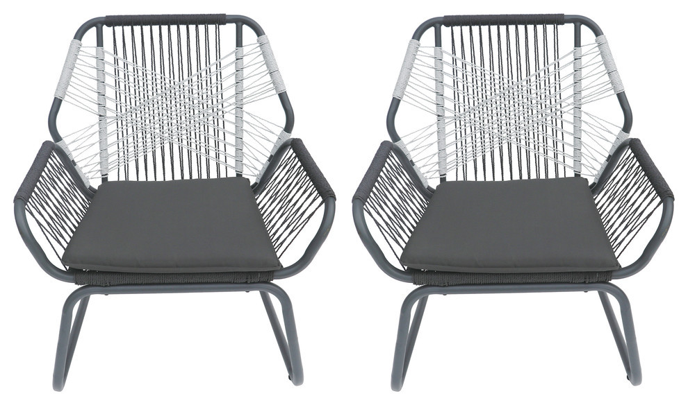 GDF Studio Gloria Outdoor Rope and Steel Club Chairs, Gray/Gray/White