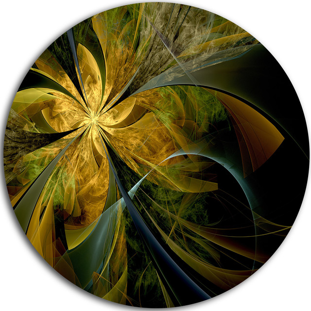 Symmetrical Fractal Flower In Gold, Floral Disc Metal Wall Art