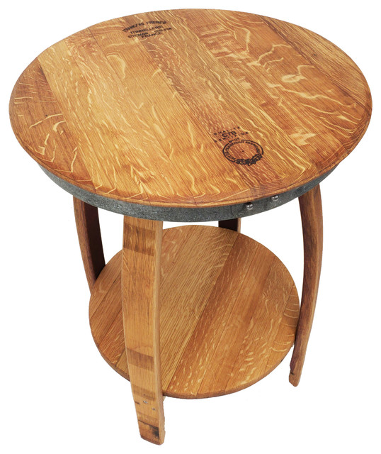 Isabella Wine Barrel Side End Table With Bottom Shelf