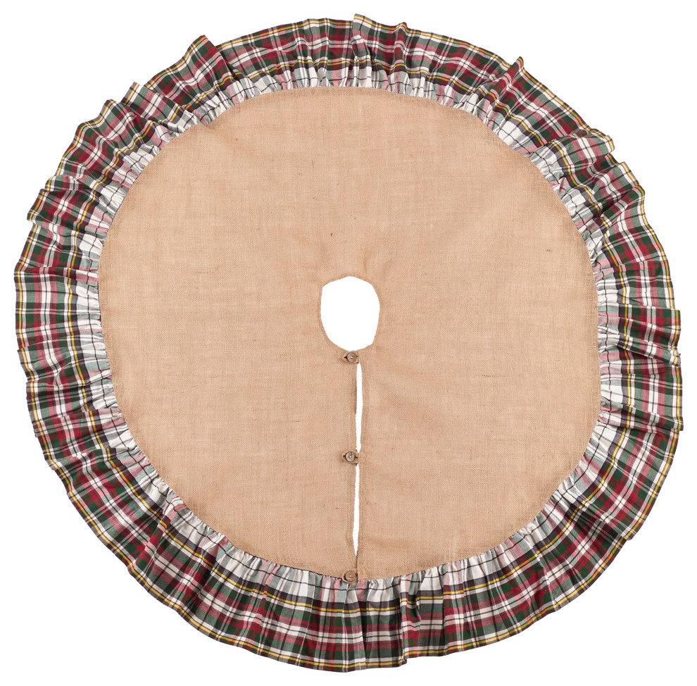 Inverness Collection Plaid Ruffle Design Jute Tree Skirt Rustic