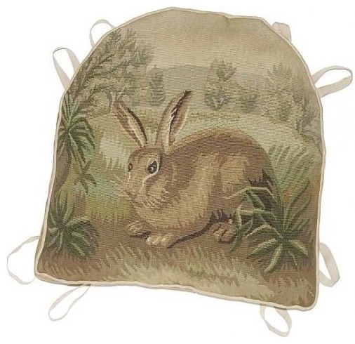 Chair Cushion Aubusson Rabbit Left-Facing 18x20 Beige Brown Velvet
