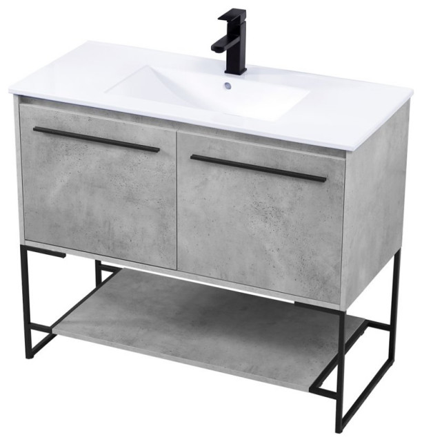 Elegant Decor Gerard 40" Single Porcelain Top Bathroom Vanity in Concrete Gray