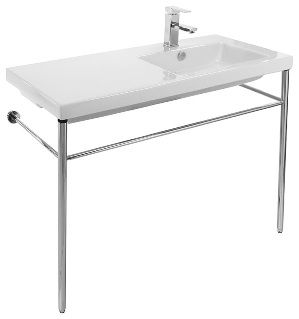 Ceramic Console Sink With Polished Chrome Stand Contemporary Bathroom Sinks by