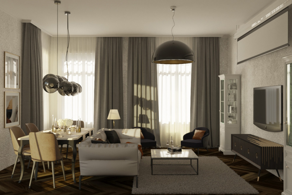 Интерьер гостиной-столовой 28 кв м