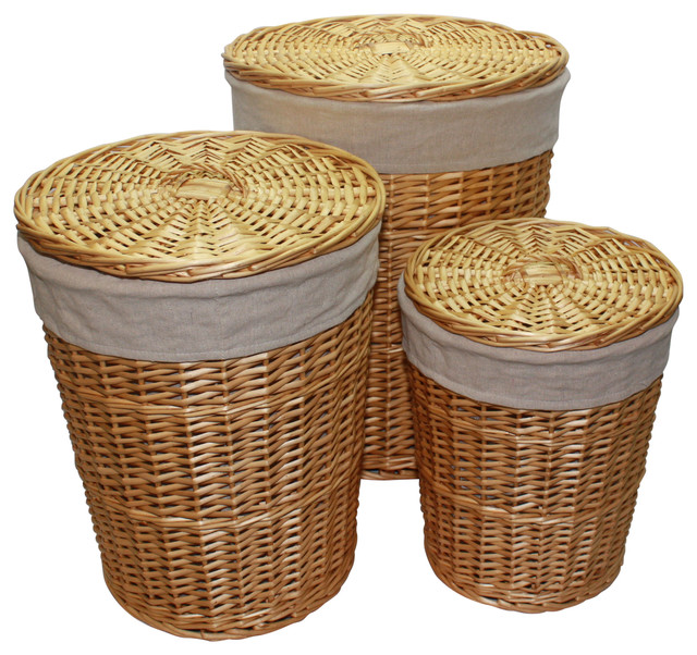 Split Willow Round Laundry Baskets, Set of 3 Country Laundry