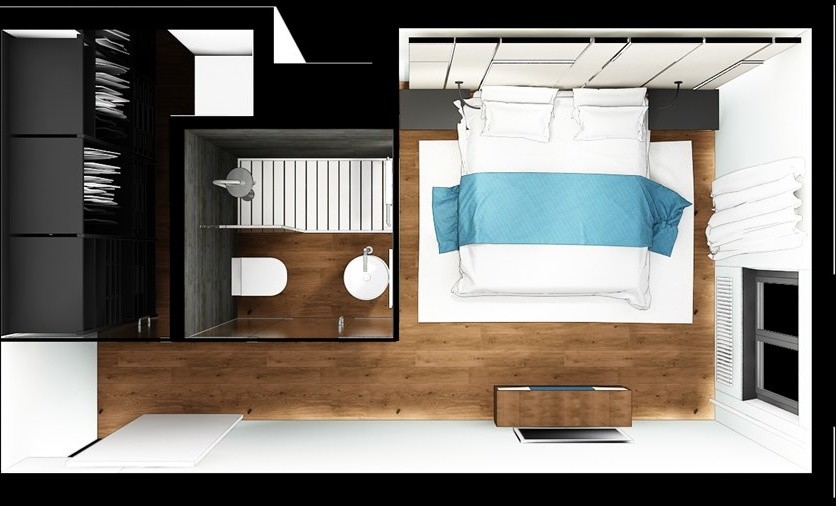 Спальня со стеклянным кубом