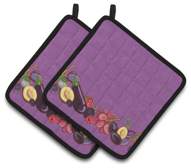 Fruits and Vegetables In Purple Pot Holders, Set of 2 Farmhouse