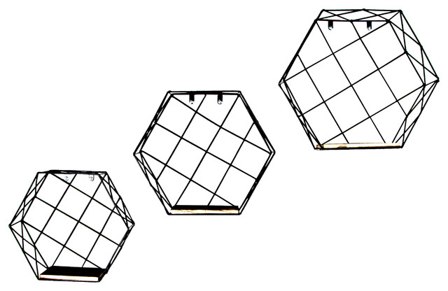 3Pcs Hexagon Shape Wall Mounted Floating Wine Shelf Shelves Display Storage Case 