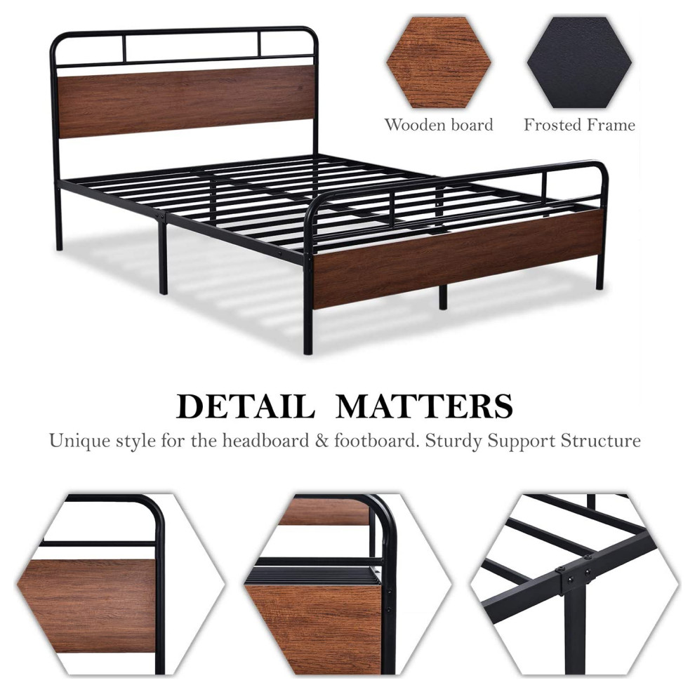 Heavy Duty King Bed Frames with Modern Wood Headboard Tropical Platform Beds by Imtinanz
