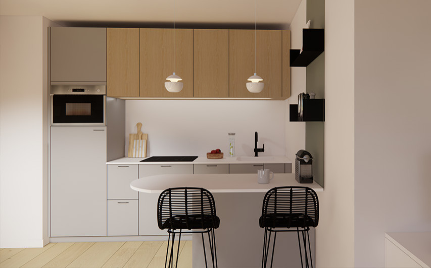 Photo of a small contemporary kitchen in Paris.