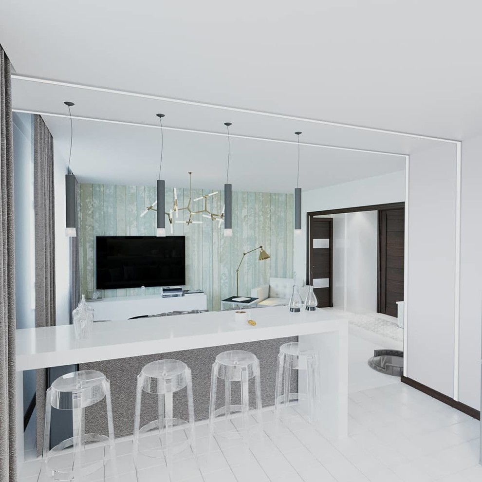 Кухня-гостиная "Таинственный лес" 3-хкомнатная квартира для современной девушки