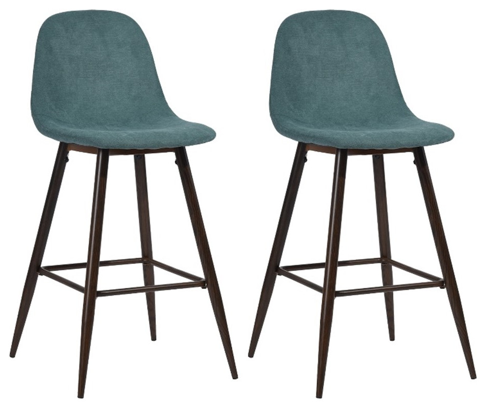 FurnitureR 26" Teal Upholstered Bar Stools with Back Bar Chair Set of 2