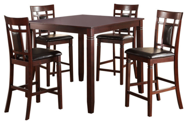 Benzara BM167134 Swish Cashew Wood 5 Pieces Counter Height Dining Set , Brown