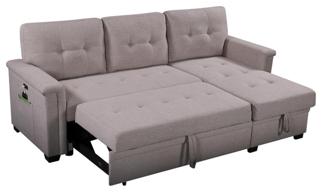Ashlyn Sleeper Sofa With Usb Charger, Sofa Sleeper With Chaise And Storage