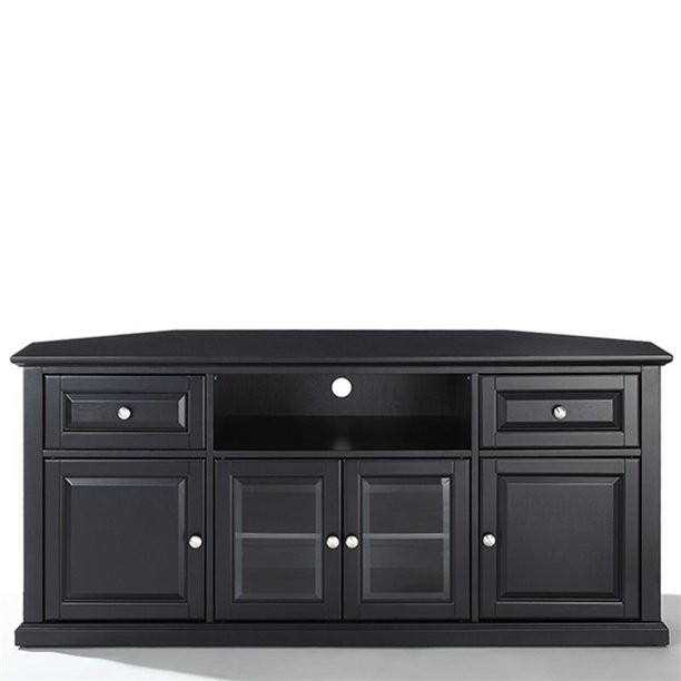 Large Corner TV Stand, Beveled Glass Doors and Cord Management