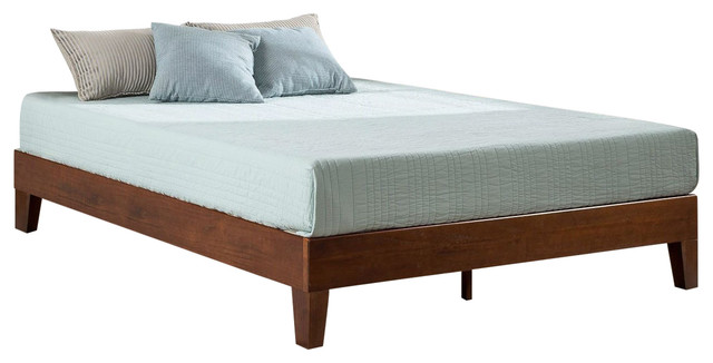 Queen Size Modern Low Profile Solid, Real Wood Platform Bed Frame Queen