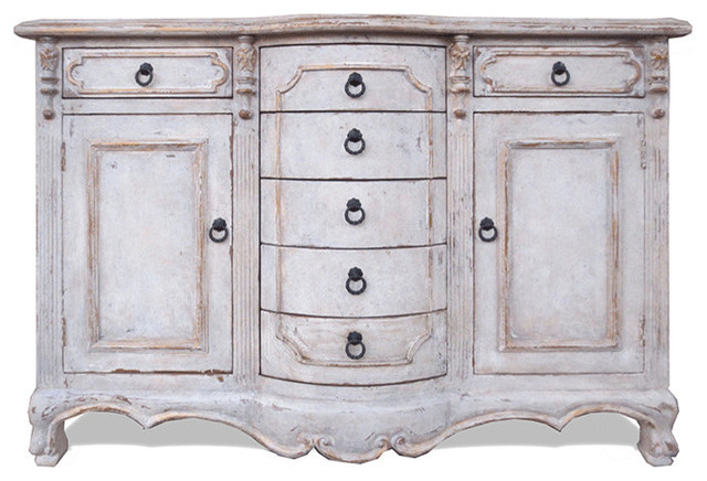 Eclectic Old World Buffet King Lima, Antiqued Grey And Gold Leaf