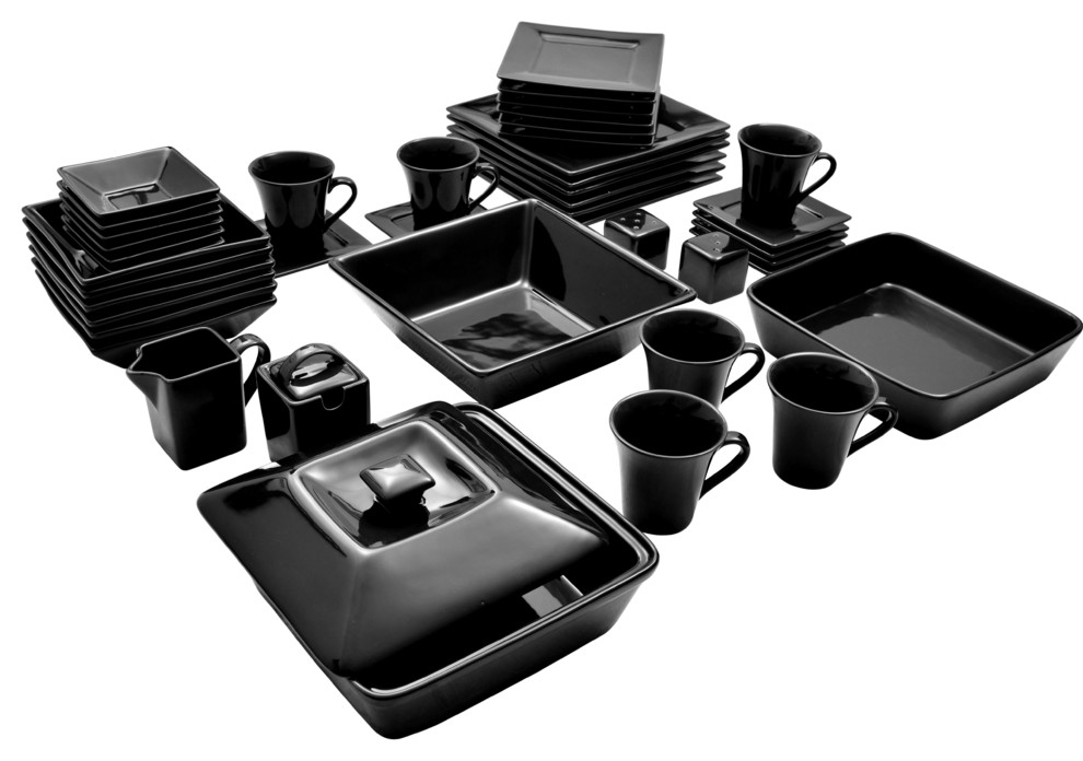 Nova 45-Piece Square Dinnerware Set, Black